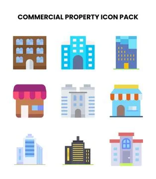 Commercial Property Flat Bundle Icons Pack Ilustração Stock
