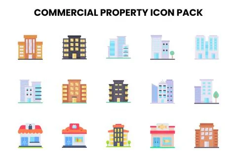 Commercial Property Flat Vector Icons Pack Stock Illustration