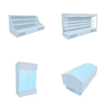 Commercial refrigeration display cases vector set Stock Illustration