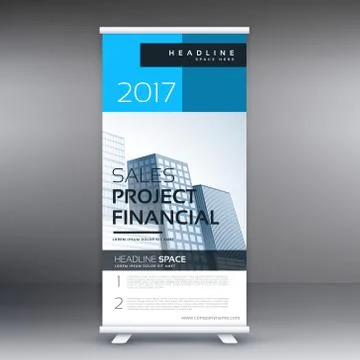 Commercial roll up presentation banner template in blue color Ilustración de archivo