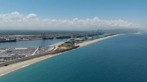 Commercial seaport with cargo ship Stock-Footage 250766807