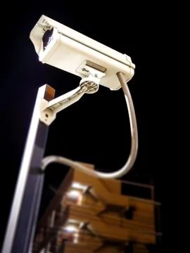 Commercial Security Camera in the Evening Foto stock