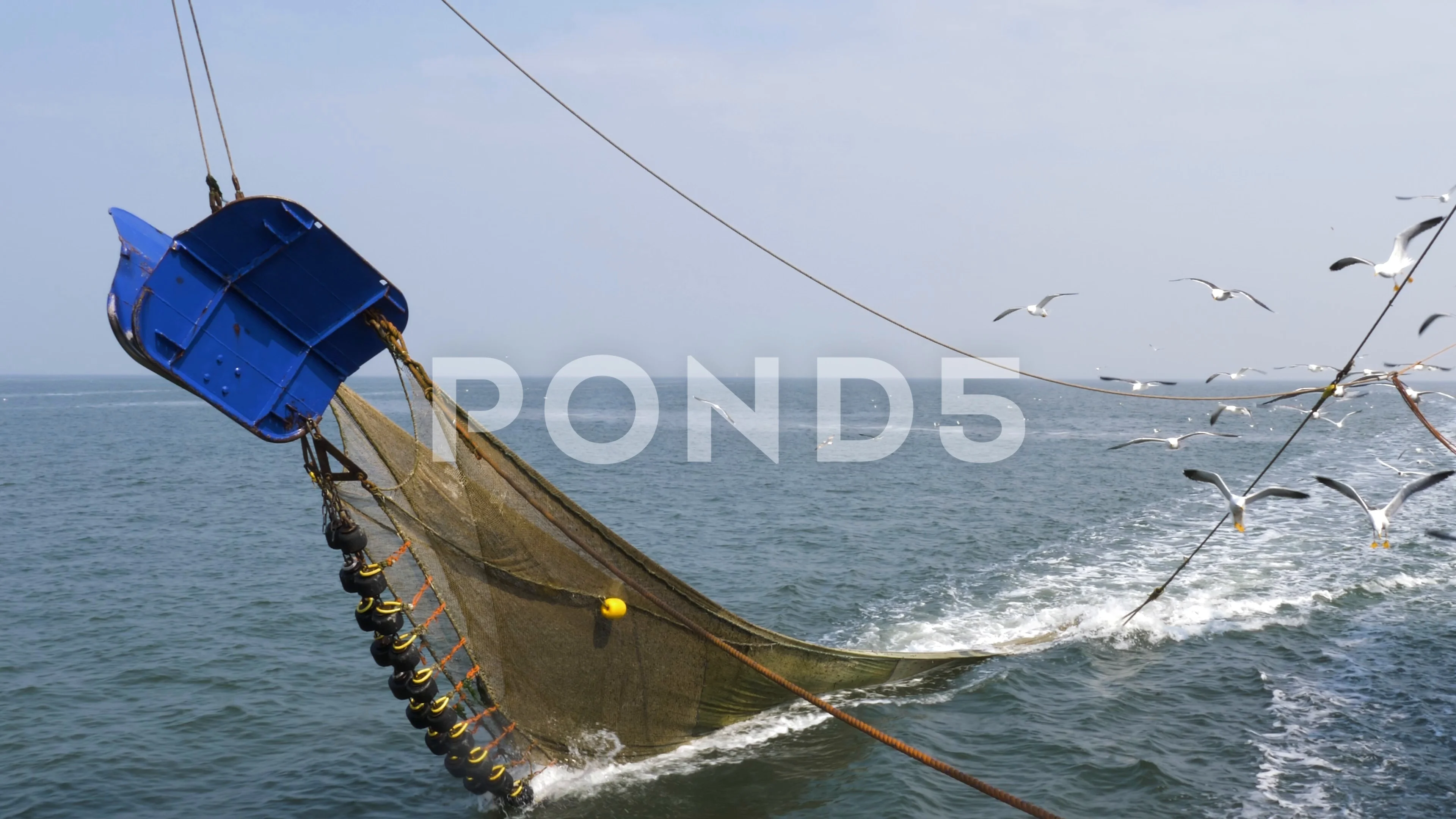 Commercial shrimp fishing boat trawling , Stock Video