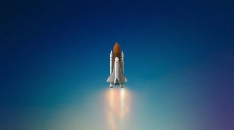 Commercial space rocket launch into space with exhaust flames Illustrazione stock