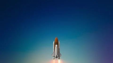 Commercial space rocket launch into space with exhaust flames Illustrazione stock
