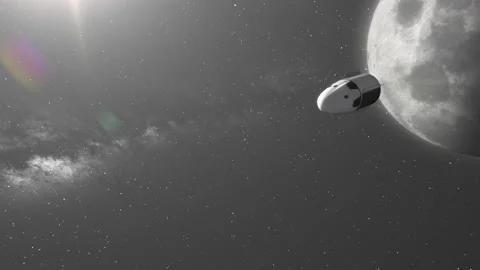 Commercial Spacecraft Capsule Passing in Front of Sun Flare Heading Home Stock Footage 237652720