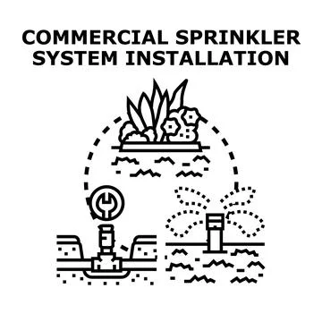 Commercial sprinkler system installation and irrigation services Stock Illustration