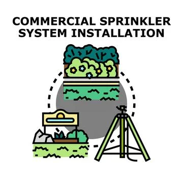 Commercial sprinkler system installation process controlling irrigation Stock Illustration