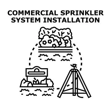 Commercial sprinkler system installation process controlling irrigation Stock Illustration