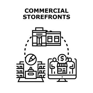 Commercial storefronts development planning and online trade Ilustração Stock