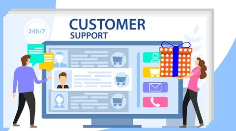 Commercial support for customer transaction on website. Customer review. Stock Illustration
