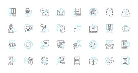 Commercial support linear icons set. Assistance, Intervention, Relief, Coaching Illustrazione stock