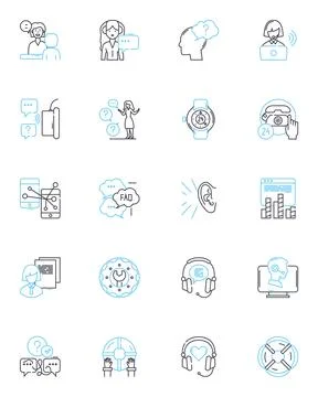 Commercial support linear icons set. Assistance, Intervention, Relief, Coaching Illustrazione stock