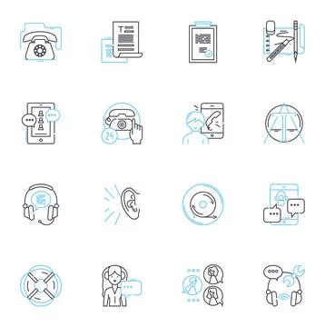 Commercial support linear icons set. Assistance, Intervention, Relief, Coaching Illustrazione stock