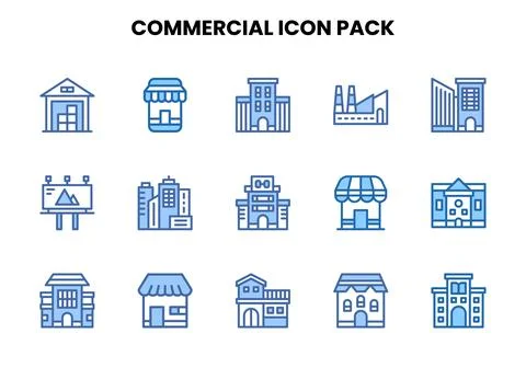Commercial Two Colour Vector Icons Pack Stock Illustration