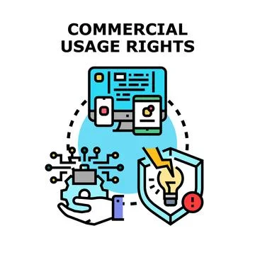 Commercial usage rights and digital content licensing concepts 库存插图