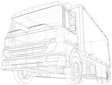 Commercial van freight. Vector illustration. Wire-frame line isolated. Vector 스톡 일러스트