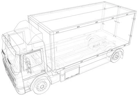 Commercial van freight. Vector illustration. Wire-frame line isolated. Vector 스톡 일러스트