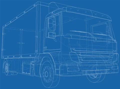 Commercial van freight. Vector illustration. Wire-frame line isolated. Vector 스톡 일러스트