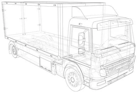 Commercial van freight. Wire-frame vector outline isolated on white background Stock-Illustration