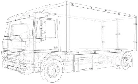 Commercial van vector. Trucking vehicle. Wire-frame. The layers of visible and Illustrazione stock