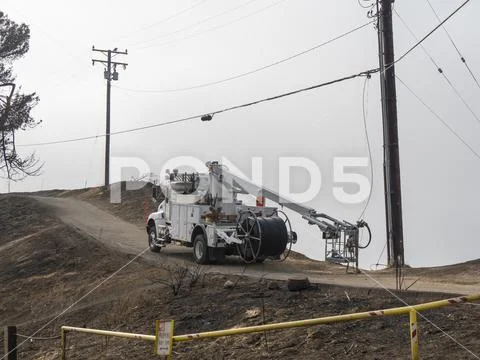 Commercial Vehicle On Site To Repair Telephone Line Stock Photos