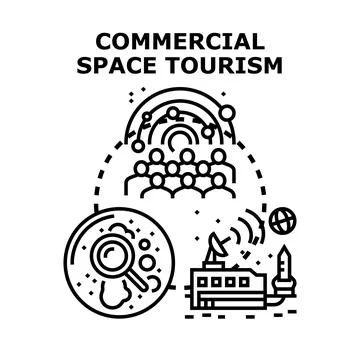 Commercializing space tourism for future interplanetary travel journeys Stock Illustration