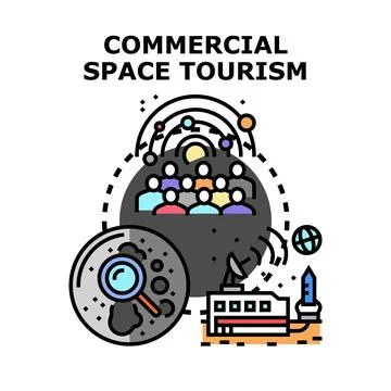 Commercializing space tourism for future interplanetary travel journeys Stock Illustration