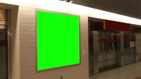 Commerical Advertisement Sign Poster, Subway Train Station, Green Screen Display Video stock 150600598