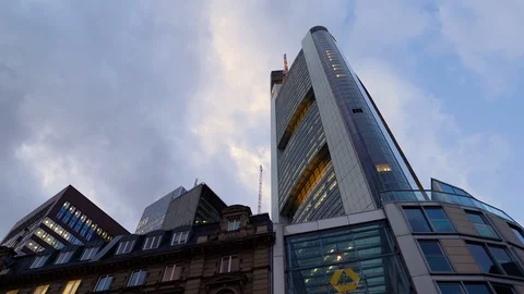 Commerzbank Tower - Dramatic friendly Sky Stock Footage 124592254