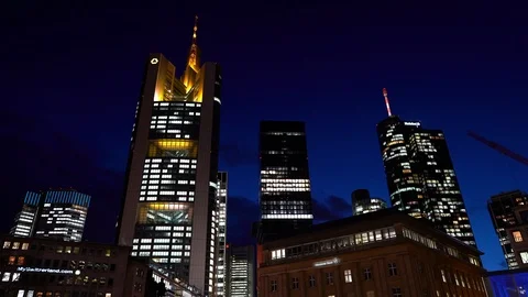 Commerzbank Tower Evening at Goethe-Platz Stock Footage 124592662