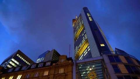 Commerzbank Tower at Night Timelapse | 6K Stock Footage 124592170