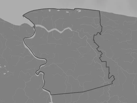 Commewijne, Suriname. Grayscale elevation map with lakes and rivers イラスト素材