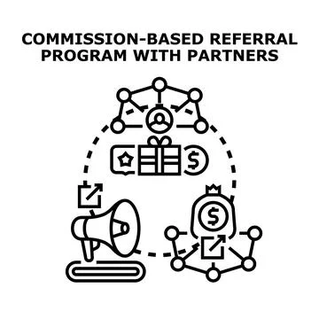 Commission based referral program connecting partners for revenue Stock Illustration