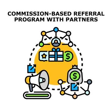 Commission based referral program connecting partners for revenue Stock Illustration