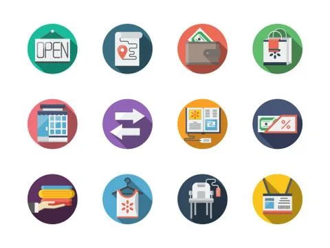 Commission store round flat color vector icons Stock Illustration