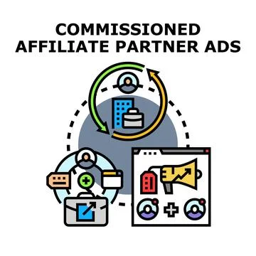 Commissioned affiliate partner ads strategy developing business Illustrazione stock