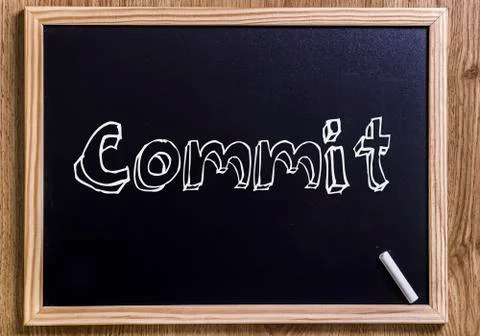 Commit - New chalkboard with 3D outlined text Stock Photos
