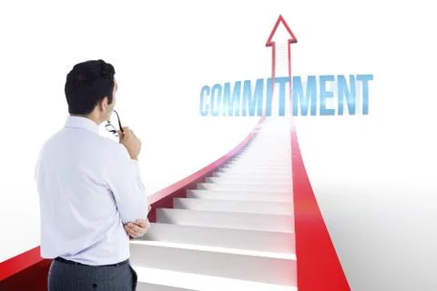 Commitment against red arrow with steps graphic Illustrazione stock