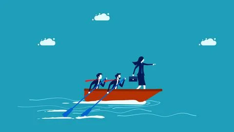 Commitment and teamwork. Leaders and business teams are moving the ship forwa Stock Illustration