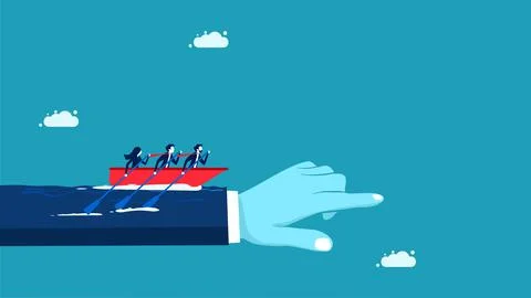 Commitment and teamwork. Leaders and business teams are moving the ship forwa Stock Illustration