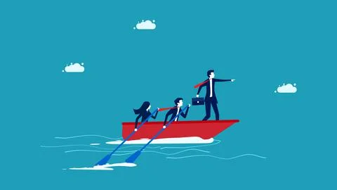 Commitment and teamwork. Leaders and business teams are moving the ship forwa Stock Illustration