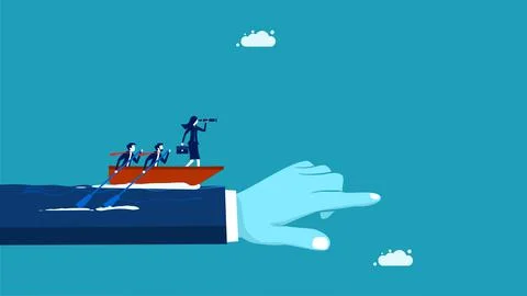 Commitment and teamwork. Leaders and business teams are moving the ship forwa Stock Illustration