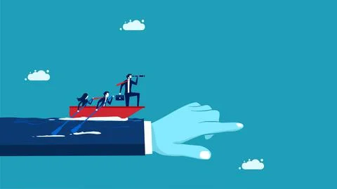 Commitment and teamwork. Leaders and business teams are moving the ship forwa Stock Illustration