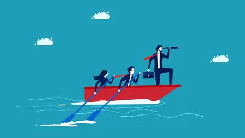 Commitment and teamwork. Leaders and business teams are moving the ship forwa Stock Illustration