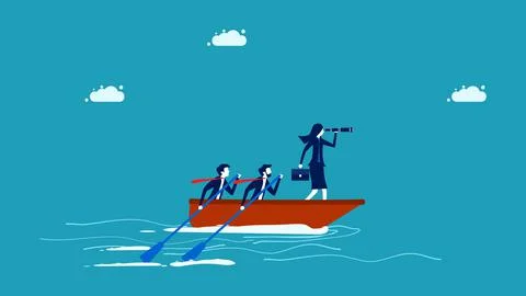 Commitment and teamwork. Leaders and business teams are moving the ship forwa Stock Illustration