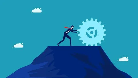 Commitment. Businessman pushing gears Stock Illustration