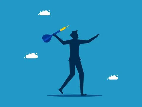 Commitment. Businessman throwing darts with all might Illustrazione stock