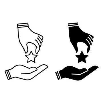 Commitment icons. Black and White Vector Icons. One Hand Passing a Star to .. Stock Illustration