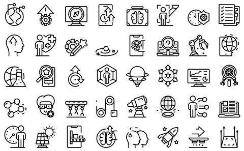 Commitment to innovation icons set outline vector. Passion trust Stock Illustration